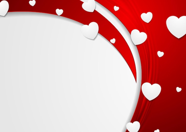 Red abstract waves and white hearts vector background