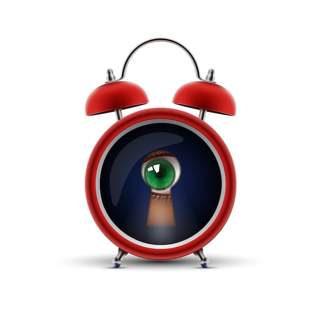 Red alarm clock with keyhole eye