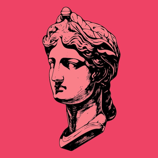 Red antique statue head of greek sculpture sketch engraving style vector illustration