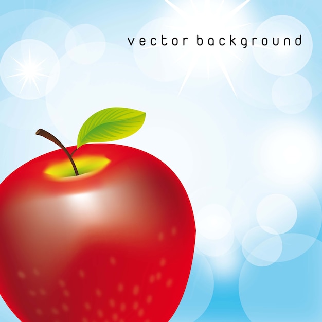 Vector red apple over blue background. vector illustration