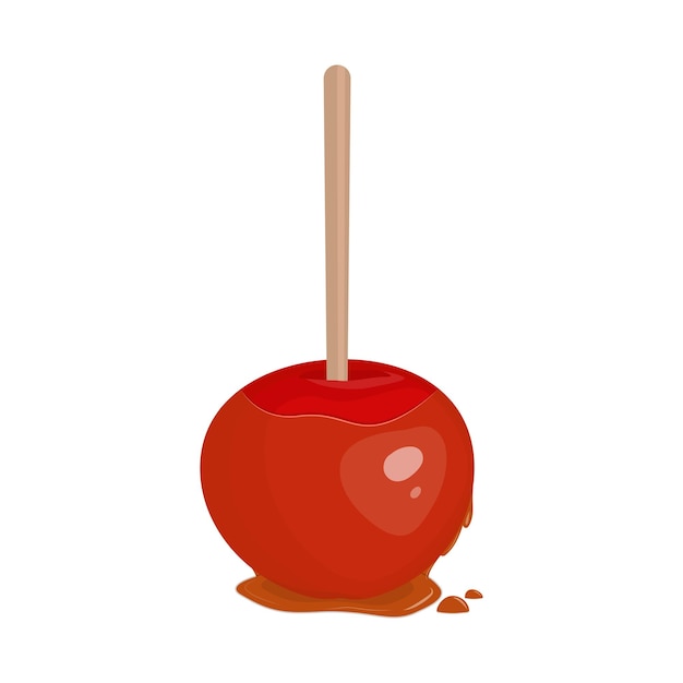 Red apple in caramel on stick