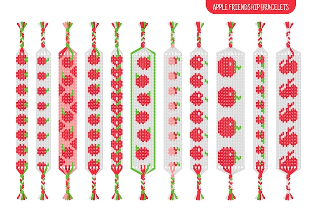 Red apple handmade friendship bracelets set of threads or beads Macrame normal pattern tutorial