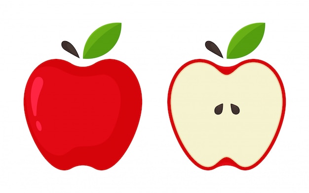 Red Apple Icon. Vector red apples that are split in half from the white background.