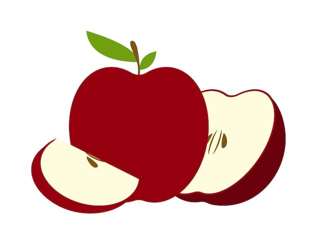 Red apple isolated on white background Vector illustration in flat style