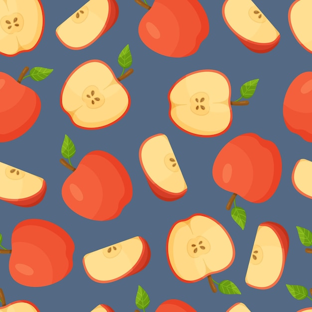 Red apple pattern on blue background Vector illustration of red apple pattern