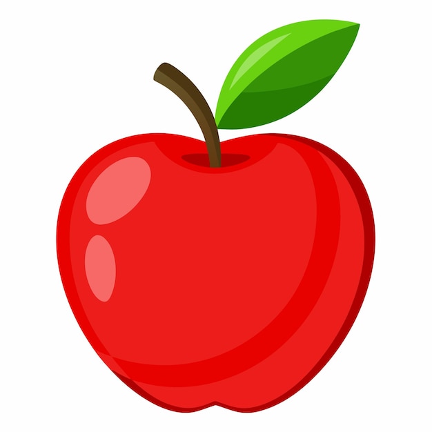 a red apple with a green leaf on it