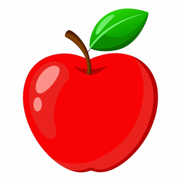 a red apple with a green leaf on it