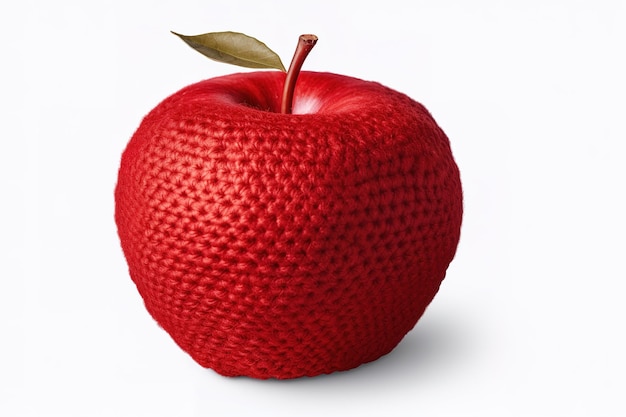 a red apple with a leaf on it