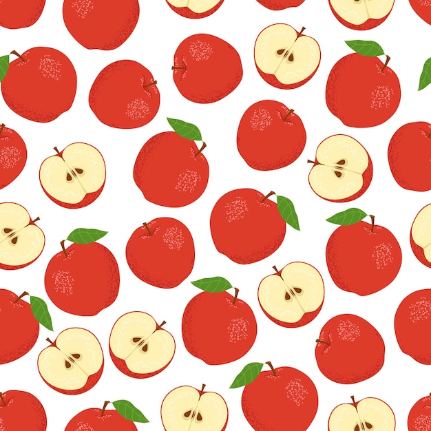 Red apples on a white background. Seamless pattern.