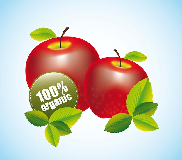 Vector red apples with leaves over blue background. vector illustration