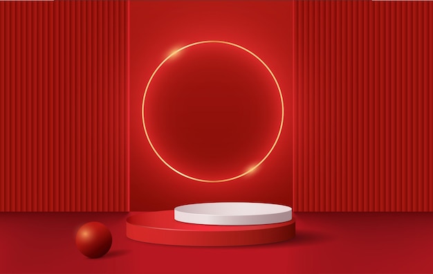 Red background with geometric shape podium for product