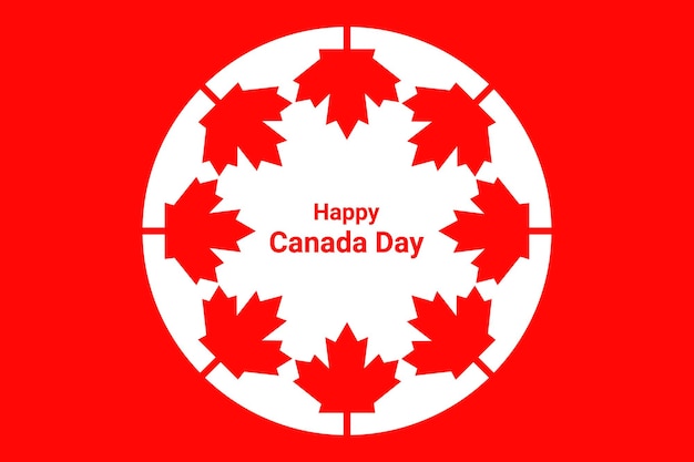 Vector a red background with maple leaves and the words happy canada day.