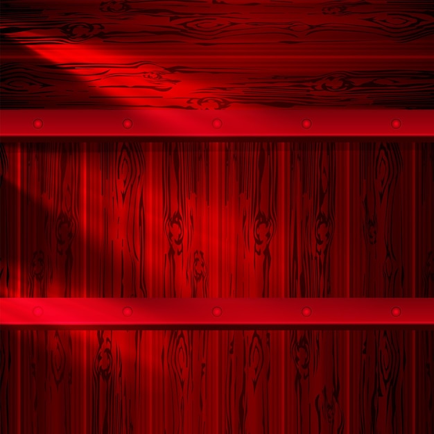 Vector red background with outline of skin boards billboard with bright light and rivets nails