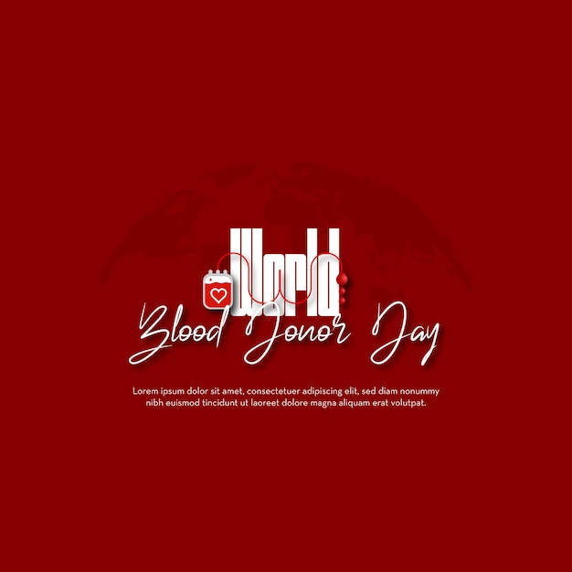 Vector a red background with a red heart and a white logo that says blood donor day.