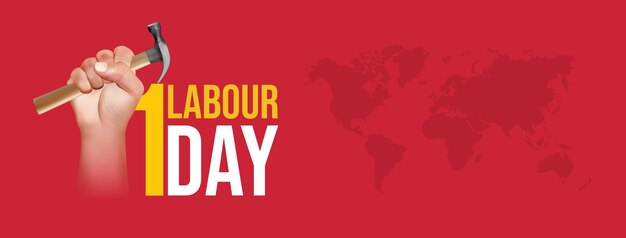 Vector a red background with a world labour day logo.