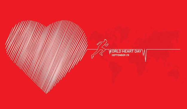 Red Background - World Heart day banner design template concept vector illustration