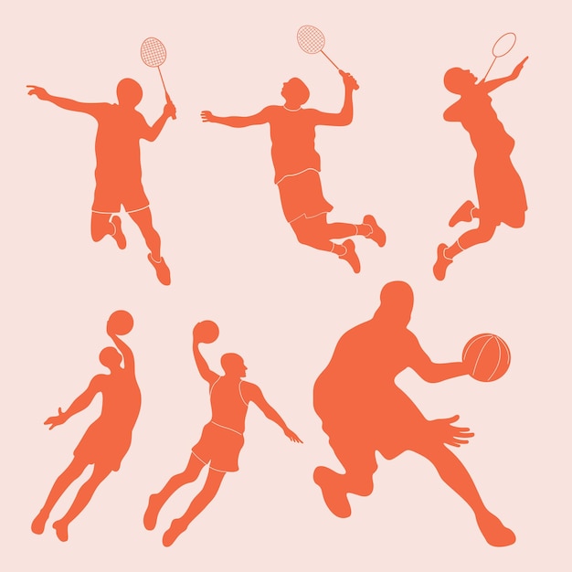 Red Badminton and Basketball Silhouette