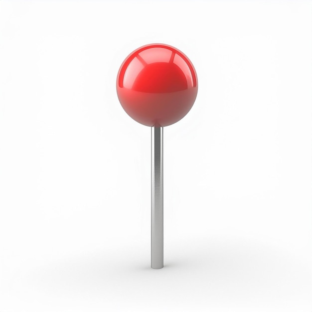 a red ball on a silver pole with a red ball on it