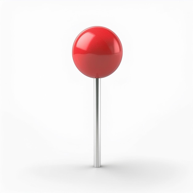 a red ball on a silver stand with a red dot on it