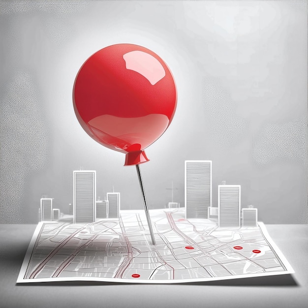 Vector a red balloon with a city map on the top of it