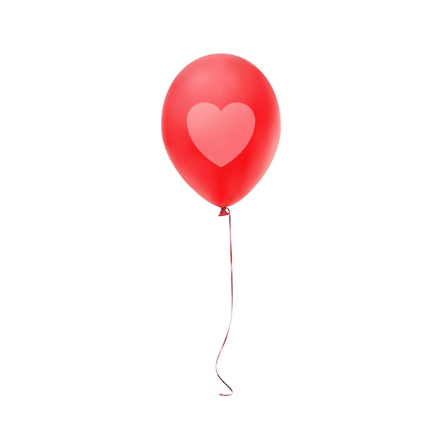 Red balloon with heart print, isolated on white background.