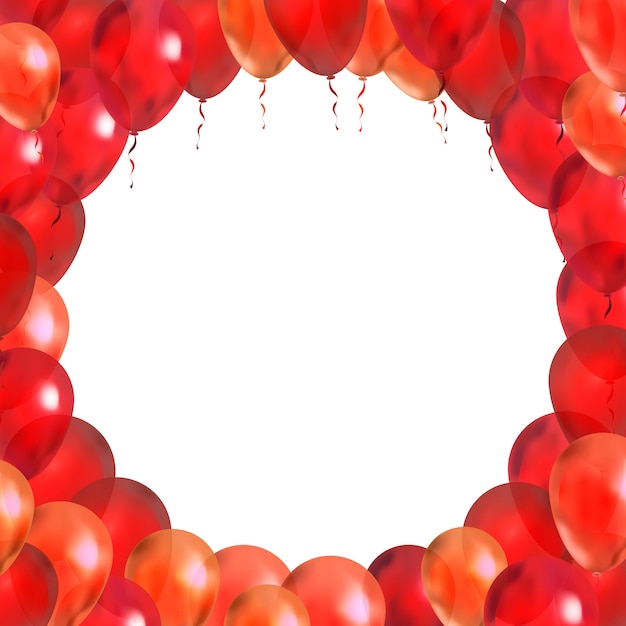 Red balloons in round frame shape on white