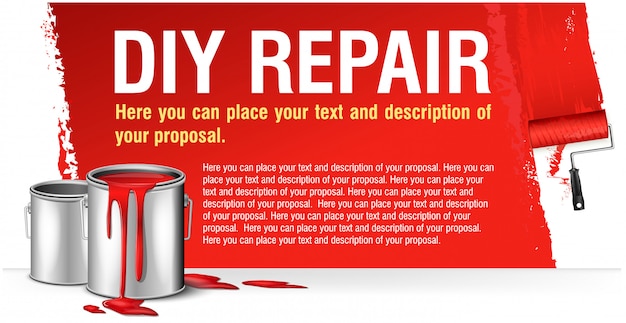 red banner for advertising diy repair with paint bank.