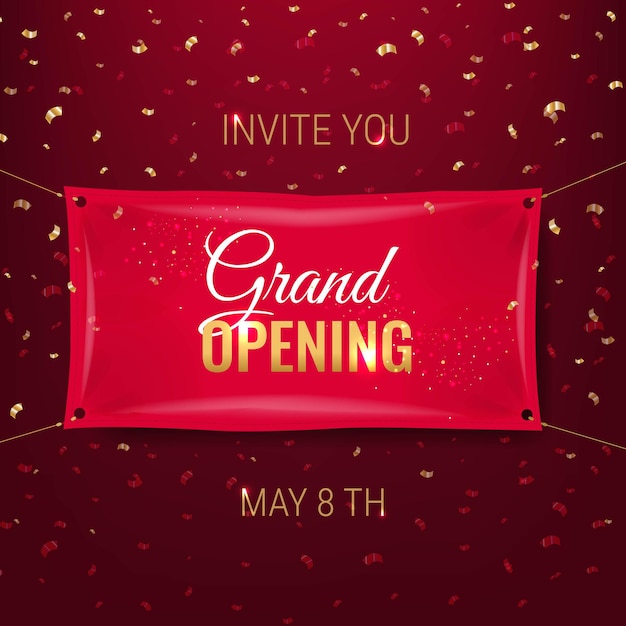 Red Banner Grand Opening With White Background With Gradient Mesh, Vector Illustration