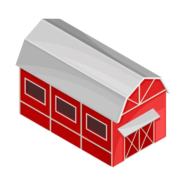 Red Barn or Granary for Hay and Crop Storage Vector Isometric Illustration