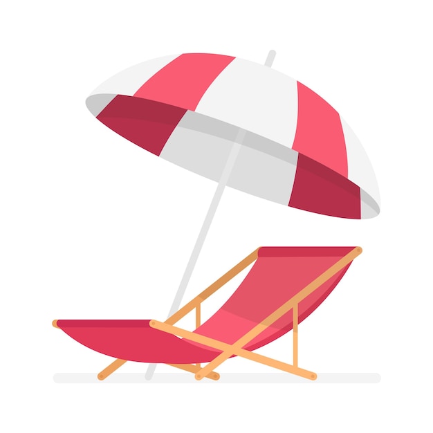 Red beach chair and beach umbrella. Vector illustration.