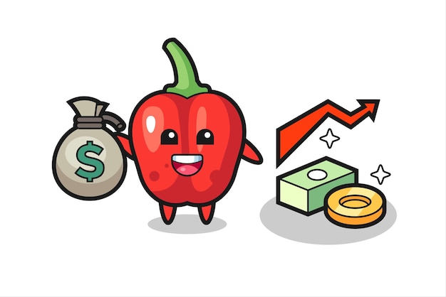 Red bell pepper illustration cartoon holding money sack