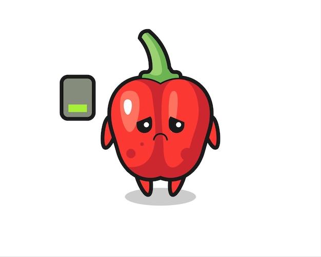 Red bell pepper mascot character doing a tired gesture