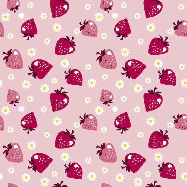 Red berry on pale rosy seamless pattern