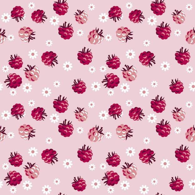 Red berry on pale rosy seamless pattern