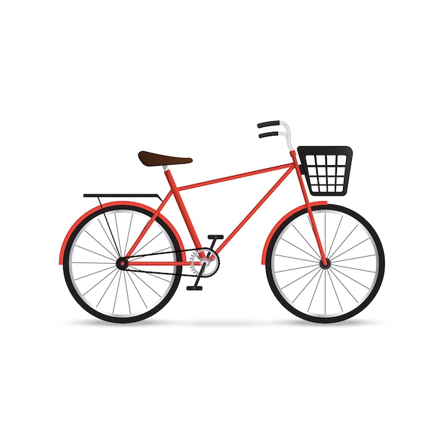 Red bicycle with black basket.