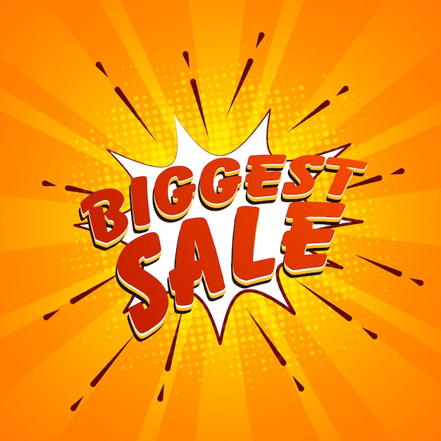 Red Biggest Sale lettering on pop art explosion.