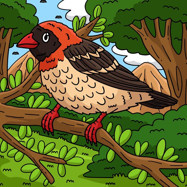 Red Billed Quelea Bird Colored Cartoon