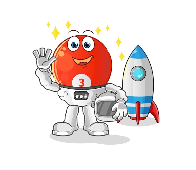 Red billiard ball astronaut waving character. cartoon mascot vector