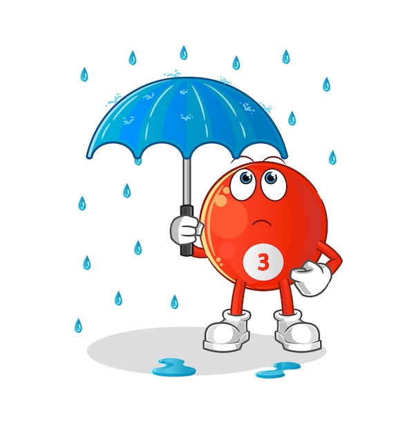 Red billiard ball holding an umbrella illustration character vector