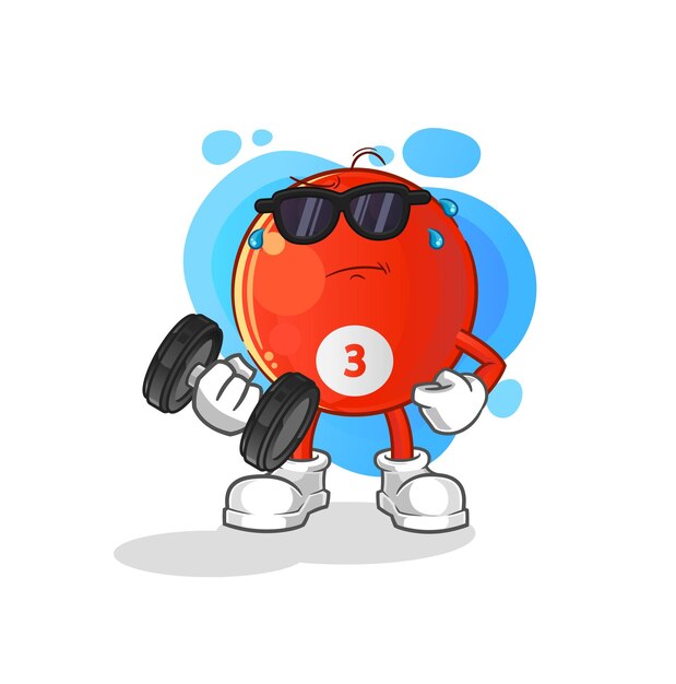 Vector red billiard ball lifting dumbbell vector cartoon character