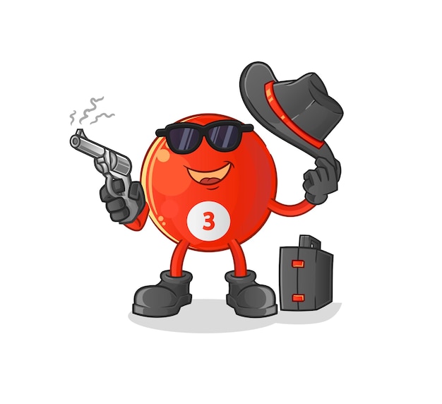 Red billiard ball mafia with gun character. cartoon mascot vector