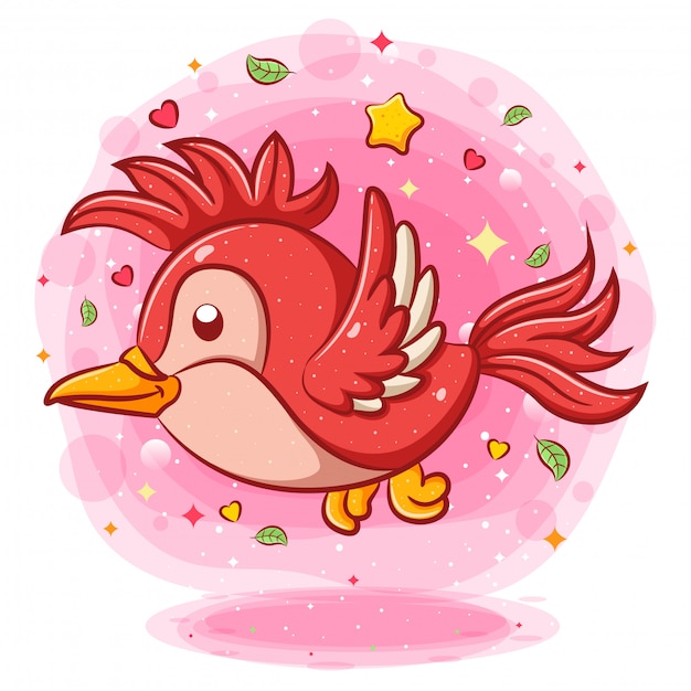 Red bird flying cartoon character