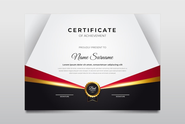 Red and black color certificate template design Premium Vector