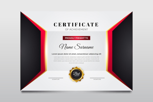 Red and black color certificate template design Premium Vector