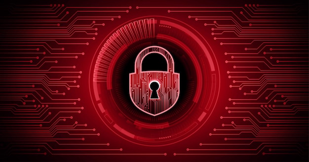 A red and black cyber security icon with a padlock in the middle.