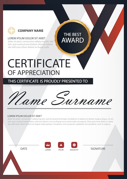 Red black Elegance vertical certificate with Vector illustration ,white frame certificate template with clean and modern pattern presentation