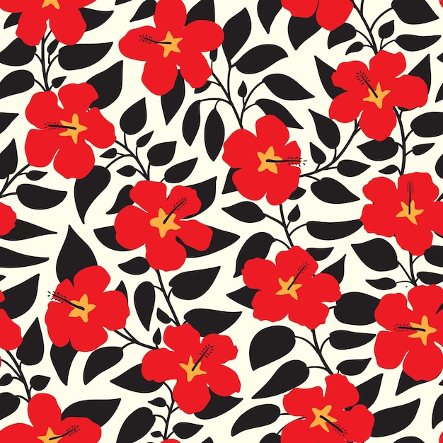 Red and Black Flower Seamless Pattern