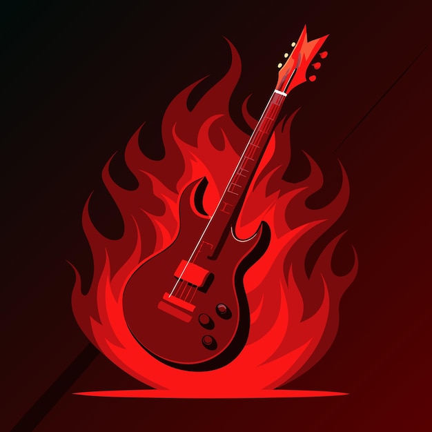 Vector a red and black guitar is on a red background