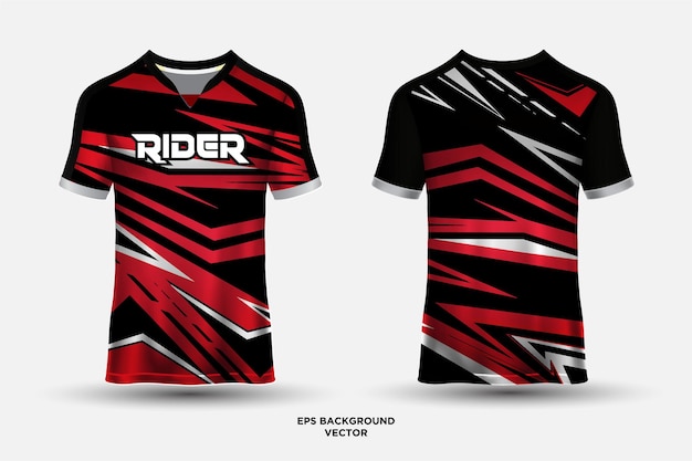 Red and black racing jersey design vector with geometric elements