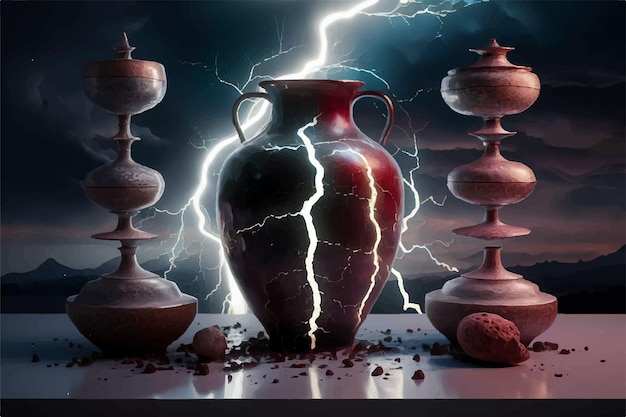 Vector a red and black vase with a lightning bolt in the middle